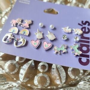 Claires Unicorn Heart Rainbow 9 Pairs Stud Earring Set Sensitive‎ Girls